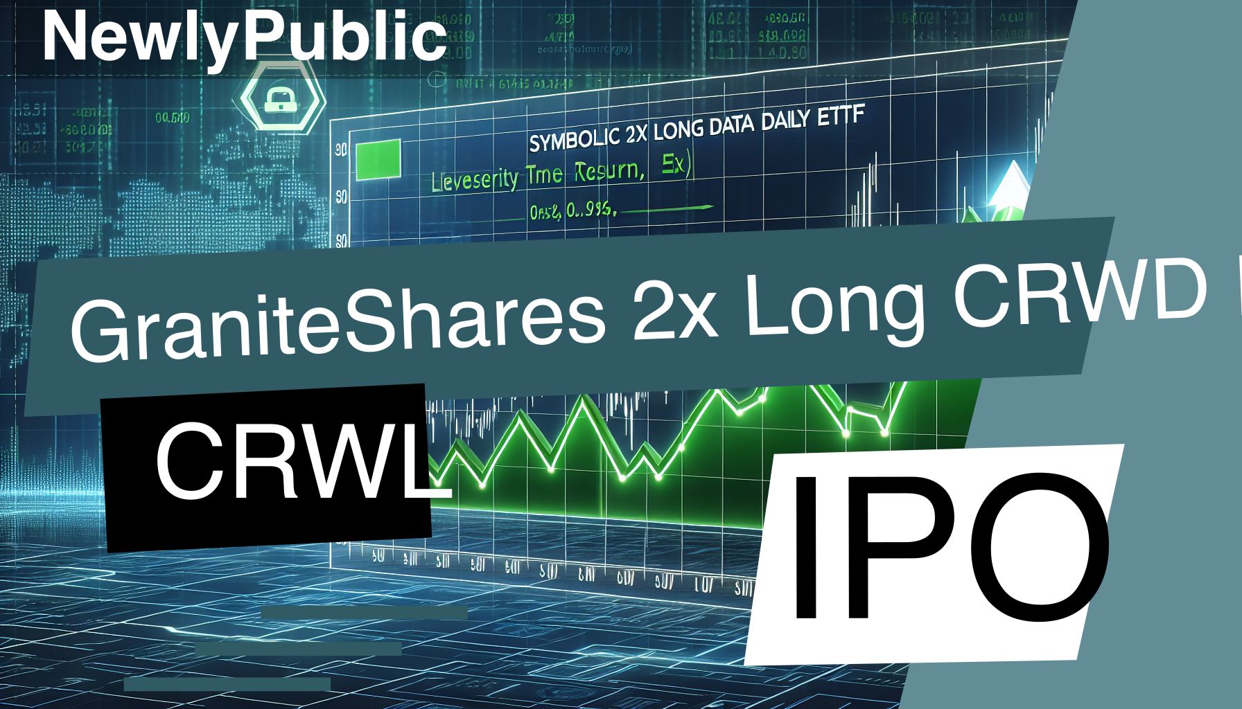 Illustration of a financial graph with an ascending line, highlighting the volatility and potential returns of leveraged ETFs like GraniteShares 2x Long CRWD Daily ETF against a digital backdrop incorporating CrowdStrike's logo.