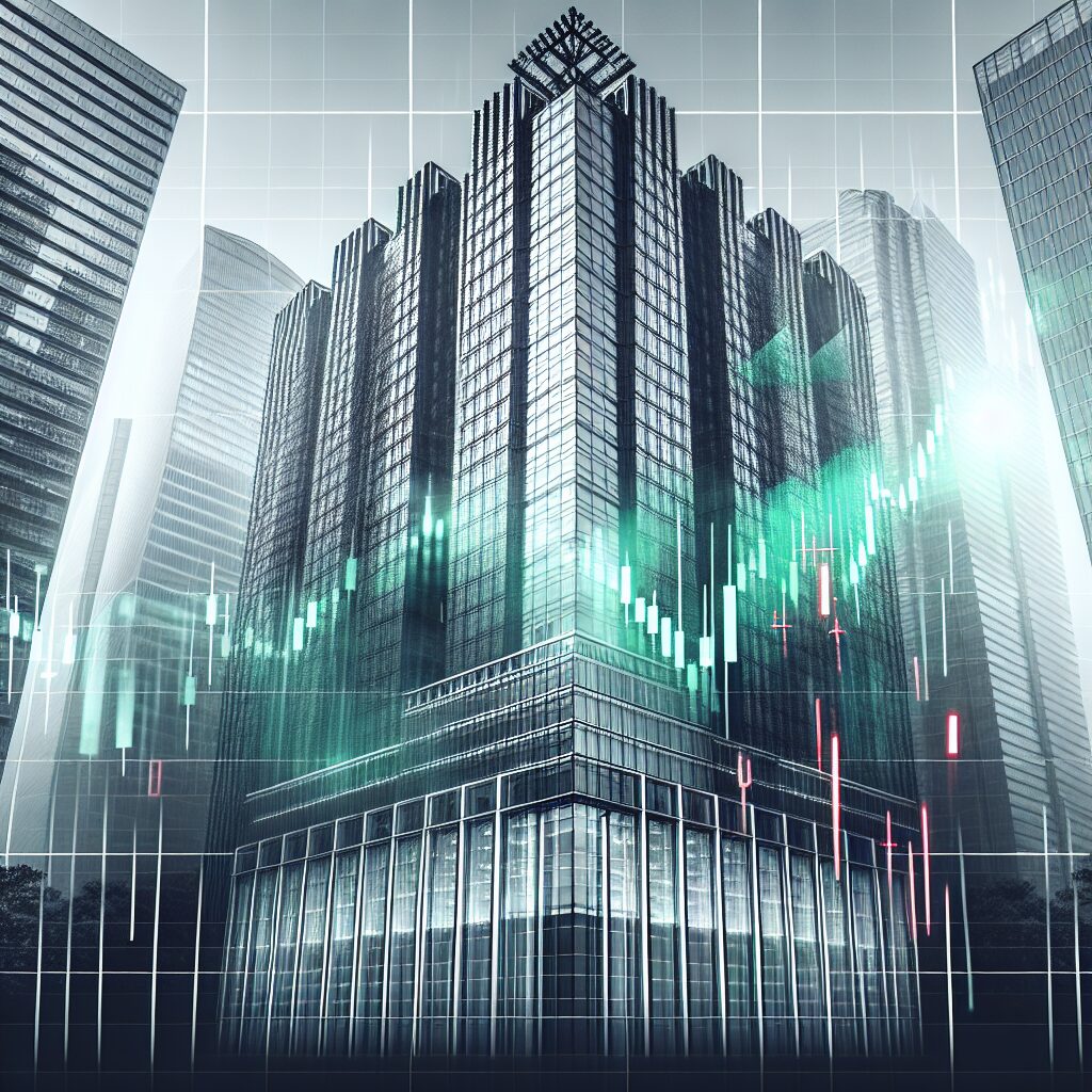 A corporate building with the stock market graph overlay, symbolizing the financial and acquisition activities of SPACs.